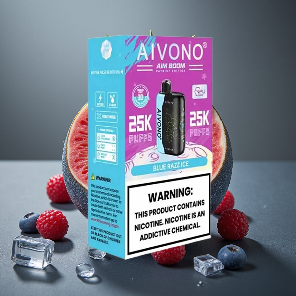 Aivono Aim Boom 25000 Puffs Enkratna Vape Modra Jagoda Led 0% Nikotina
