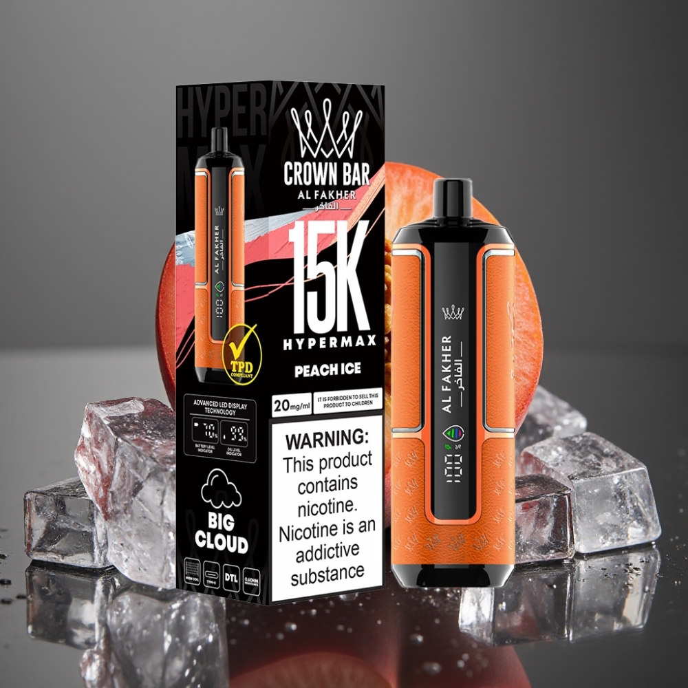 Al Fakher Crown Bar 15K Hypermax Enkratna E-cigareta Peach Led 22ml 600mAh