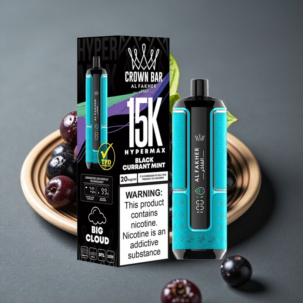 Al Fakher Crown Bar 15K Hypermax Enkratna E-cigareta S Črnim Ribezom in Meto 22ml