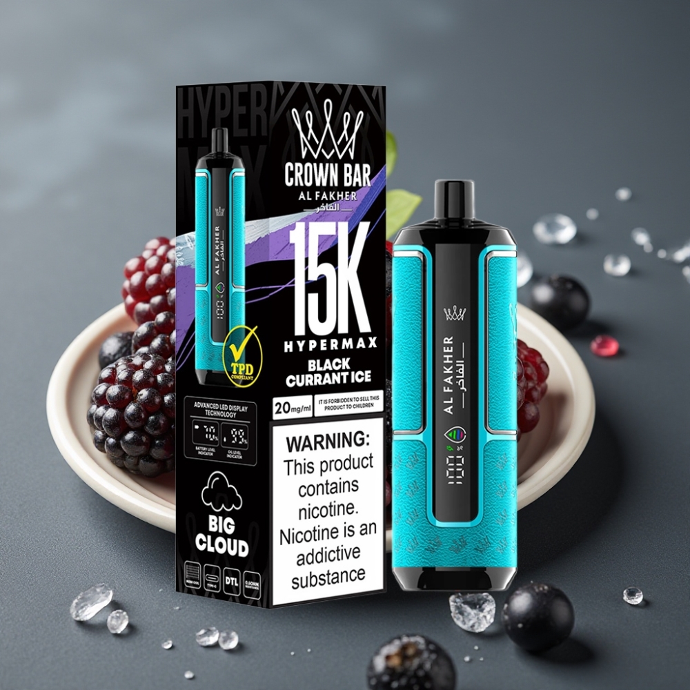 Al Fakher Crown Bar 15K Hypermax Enkratna E-cigareta Črni ribez led 22ml