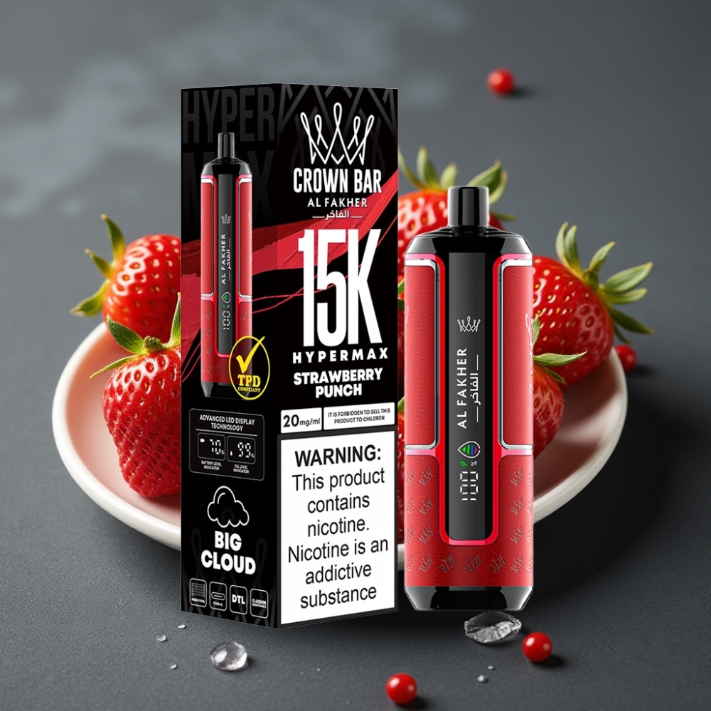 Al Fakher Crown Bar 15K Hypermax Enkratna Vape Kit Jagodni Punč, 22ml/600mAh