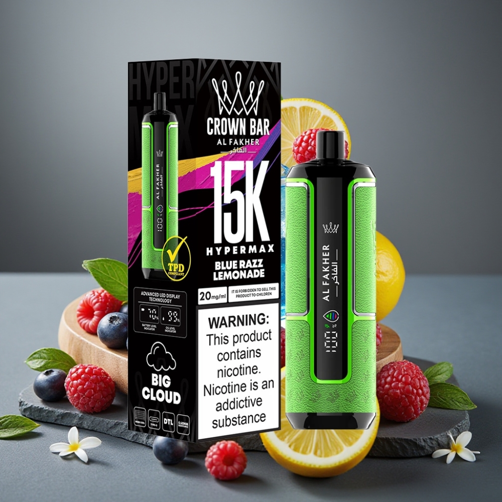 Al Fakher Crown Bar 15K Hypermax Enkratna Vape Kit Modra Malina Limonada 22ml