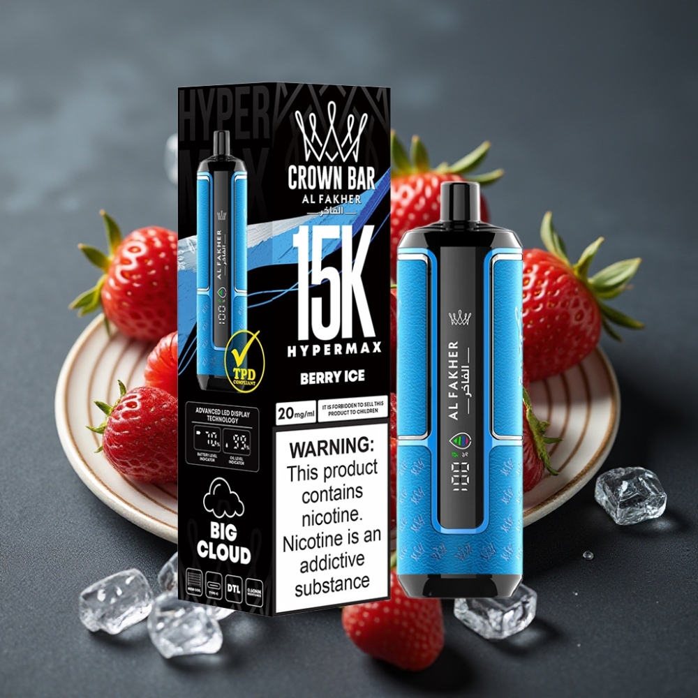 Al Fakher Crown Bar 15K Hypermax Enkratna Vape Naprava Jagoda Led, 22ml, 15.000 vdihov