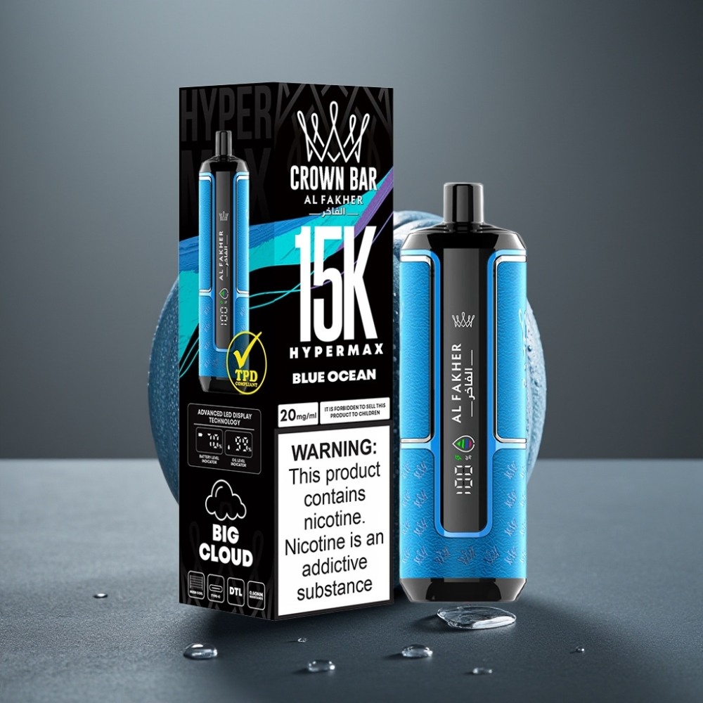 Al Fakher Crown Bar 15K Hypermax Enkratna Vape Naprava Modri Ocean, 22ml