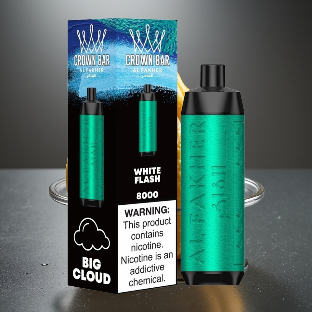 Al Fakher Crown Bar 8000 Crystal Enkratna Vape Bela Bliskavica z 18ml e-tekočine