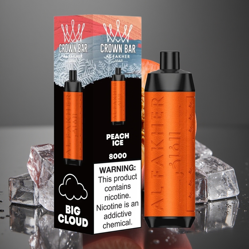 Al Fakher Crown Bar 8000 Crystal Enkratna Vape Breskev Led z 18ml e-tekočine in 8000 vleki