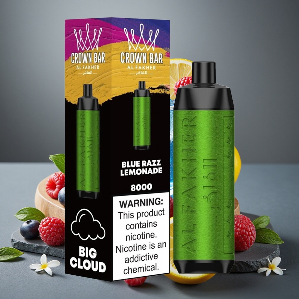 Al Fakher Crown Bar 8000 Crystal Enkratna Vape Modra Malina Limonada z 18ml e-tekočine in 5mg nikotina