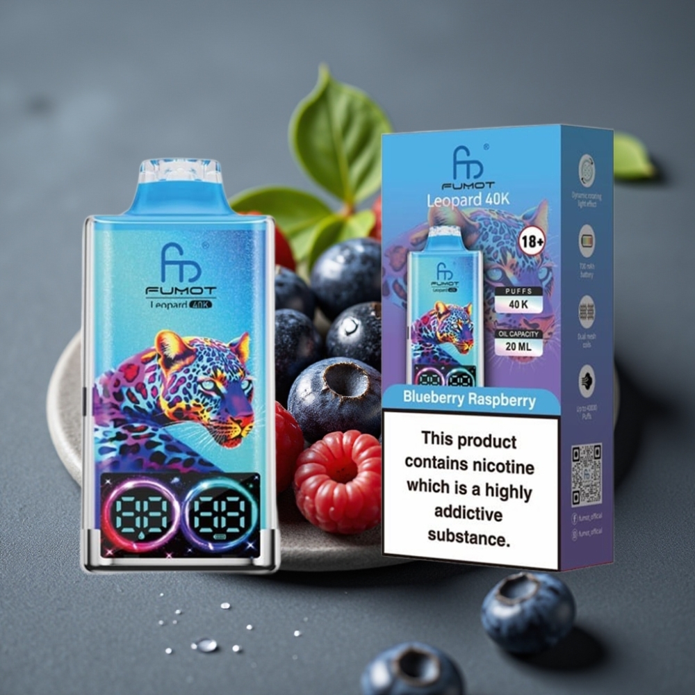 Fumot Leopard 40K Puffs Disposalni Vape Borovnica Malina, 5% Nikotina, Dual Mesh
