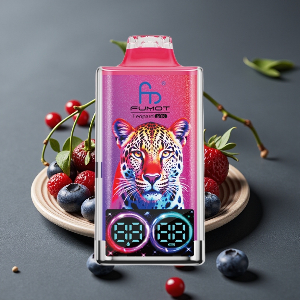 Fumot Leopard 40K Puffs Enkratna Vape Borovnica Češnja Brusnica, 5% Nikotin, Dual Mesh