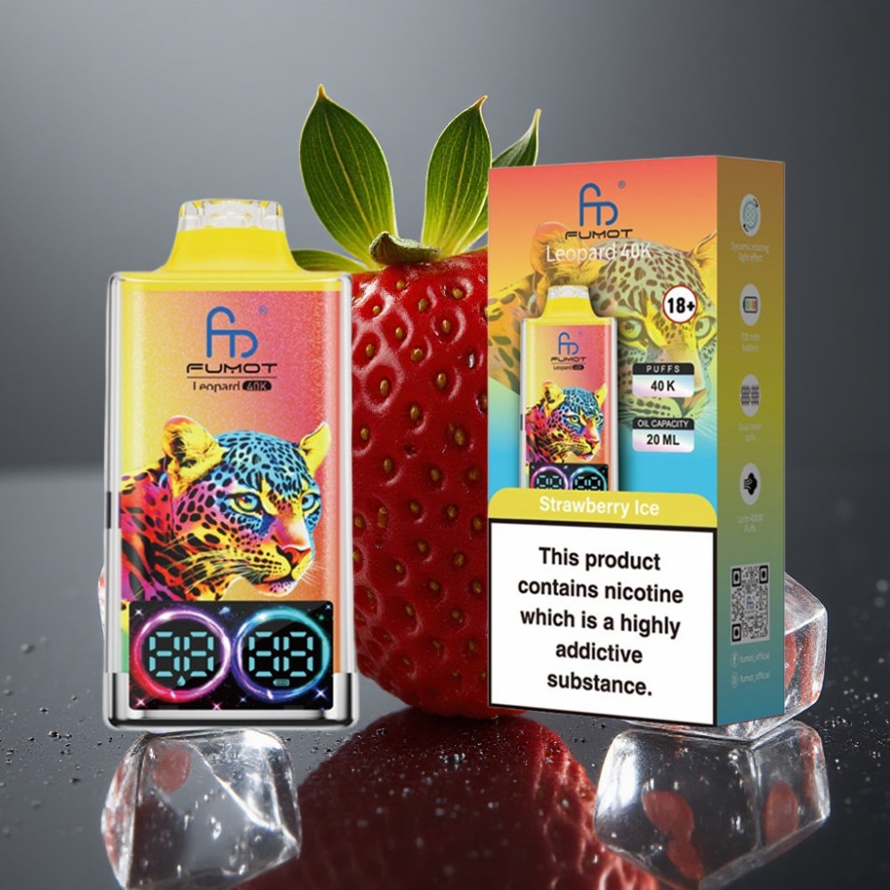 Fumot Leopard 40K Puffs Enkratna Vape Jagoda Led Dual Mesh 5% Nicotine