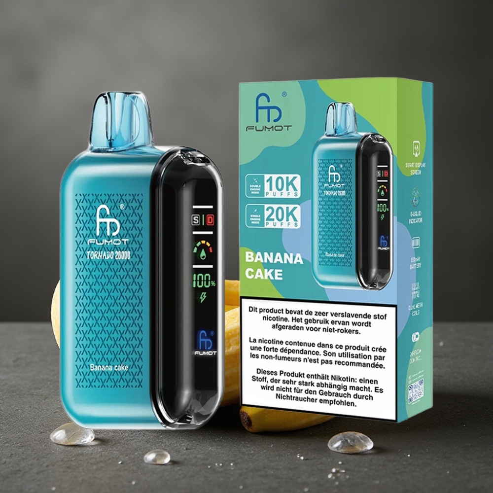 Fumot Tornado 20000 Puffs Bananina torta Enkratna Vape z Dual Mesh Coil