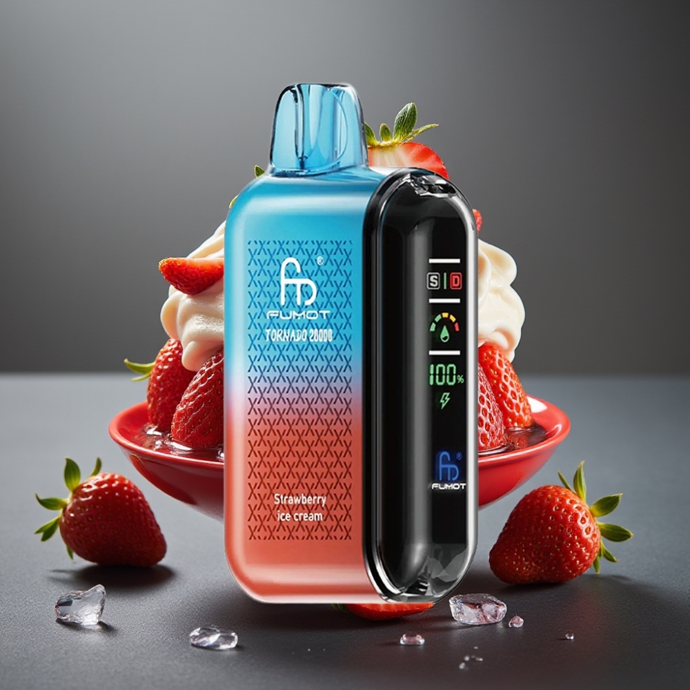 Fumot Tornado 20000 Puffs Dvojni Mesh Navoj Jagodna Sladoledna Krema