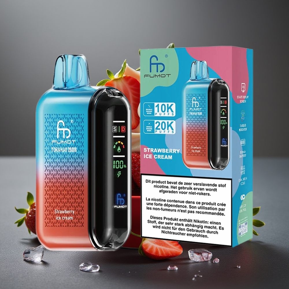 Fumot Tornado 20000 Puffs Dvojni Mesh Navoj Jagodna Sladoledna Krema