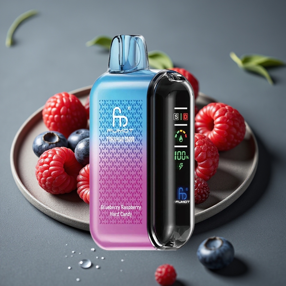 Fumot Tornado 20000 Puffs Enkratna Vape Borovnica Malina Trdi Bonboni z Dual Mesh Coil in Smart Display