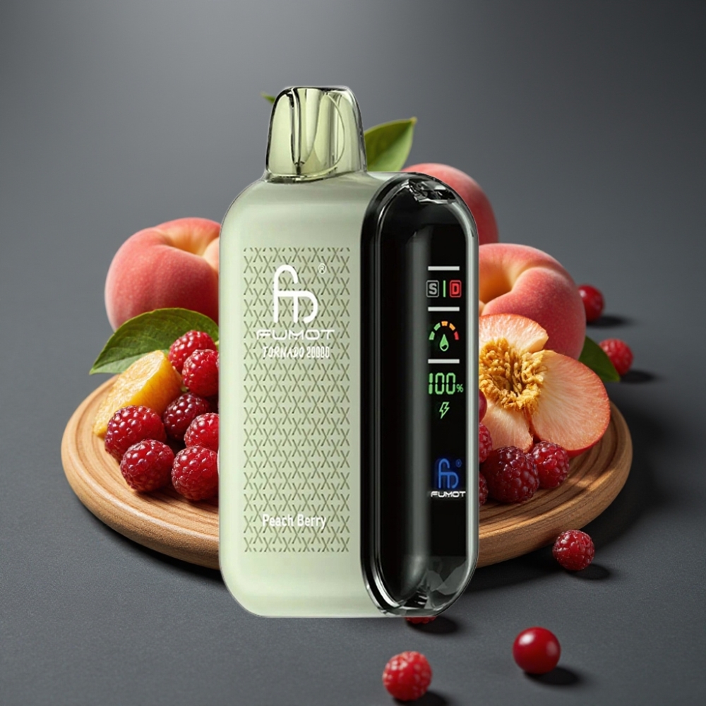 Fumot Tornado 20000 Puffs Enkratna Vape Breskeva Jagoda z Dual Mesh Coil