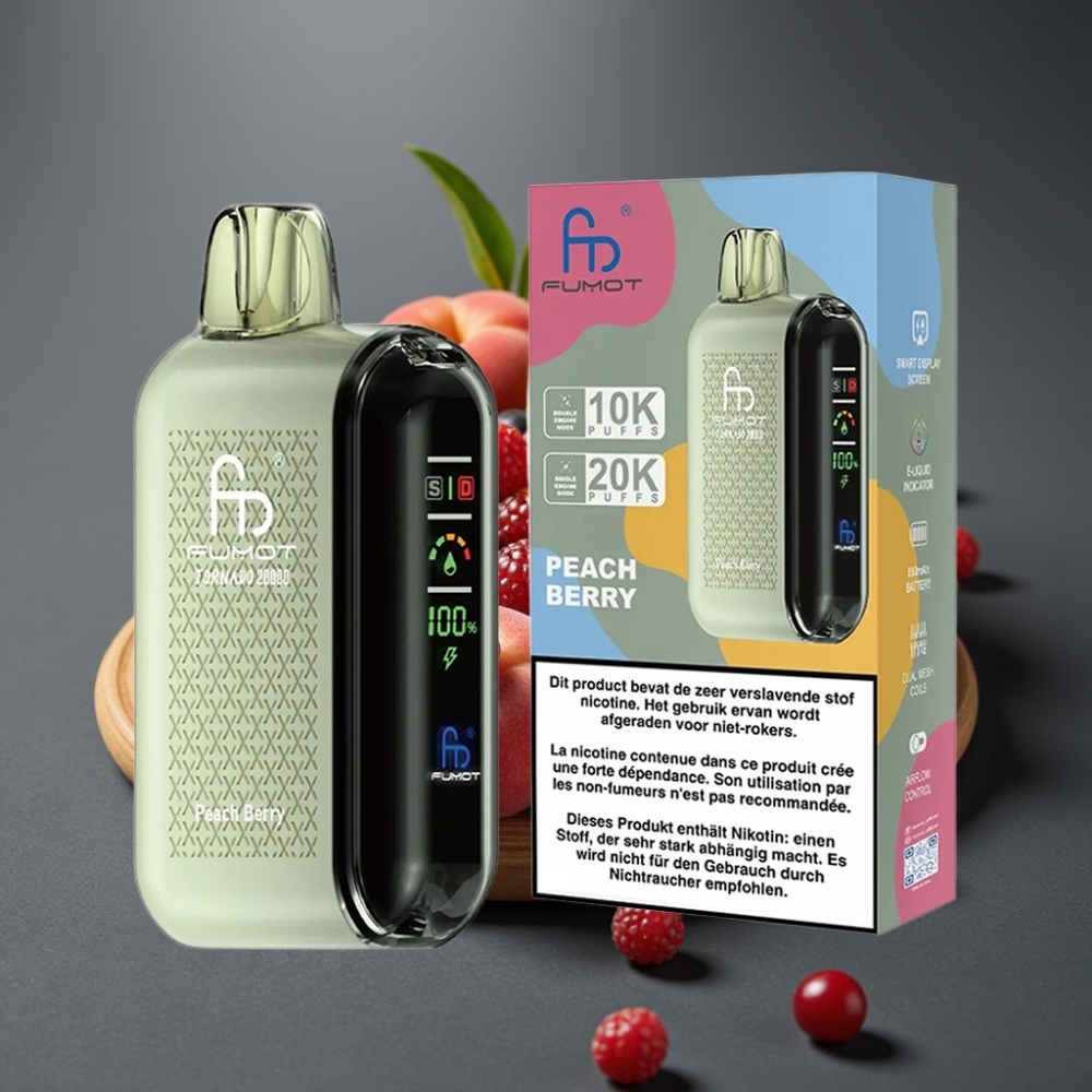 Fumot Tornado 20000 Puffs Enkratna Vape Breskeva Jagoda z Dual Mesh Coil