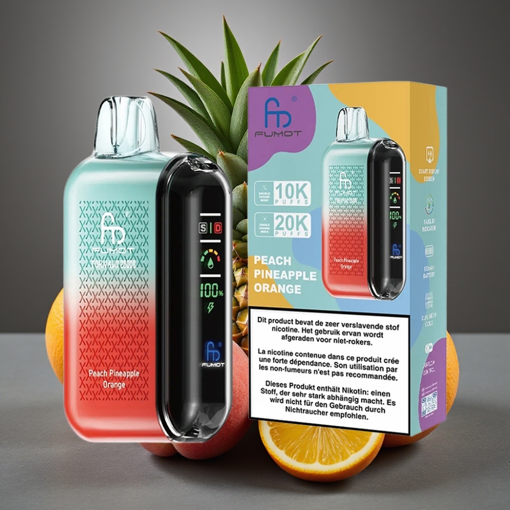 Fumot Tornado 20000 Puffs Enkratna Vape Breskva Ananas Oranžna 20ml 850mAh