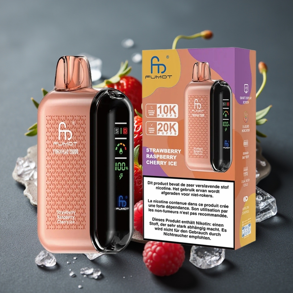 Fumot Tornado 20000 Puffs Enkratna Vape Jagoda Malina Češnja Led