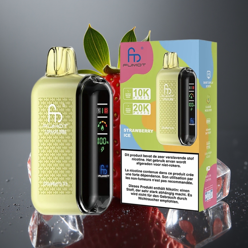 Fumot Tornado 20000 Puffs Enkratna Vape Jagodni Led z Dual Mesh Coil in Smart Display
