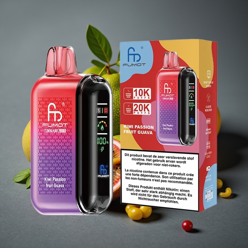 Fumot Tornado 20000 Puffs Enkratna Vape Kivi Pasijonka Guava z 20ml E-tekočine