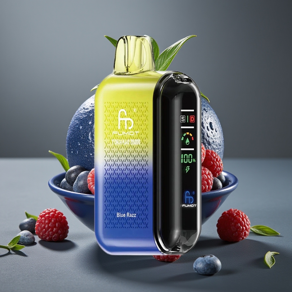Fumot Tornado 20000 Puffs Enkratna Vape Modra Malina 20ml Dual Mesh Coil
