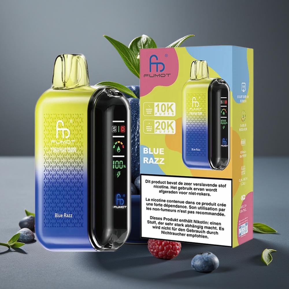 Fumot Tornado 20000 Puffs Enkratna Vape Modra Malina 20ml Dual Mesh Coil