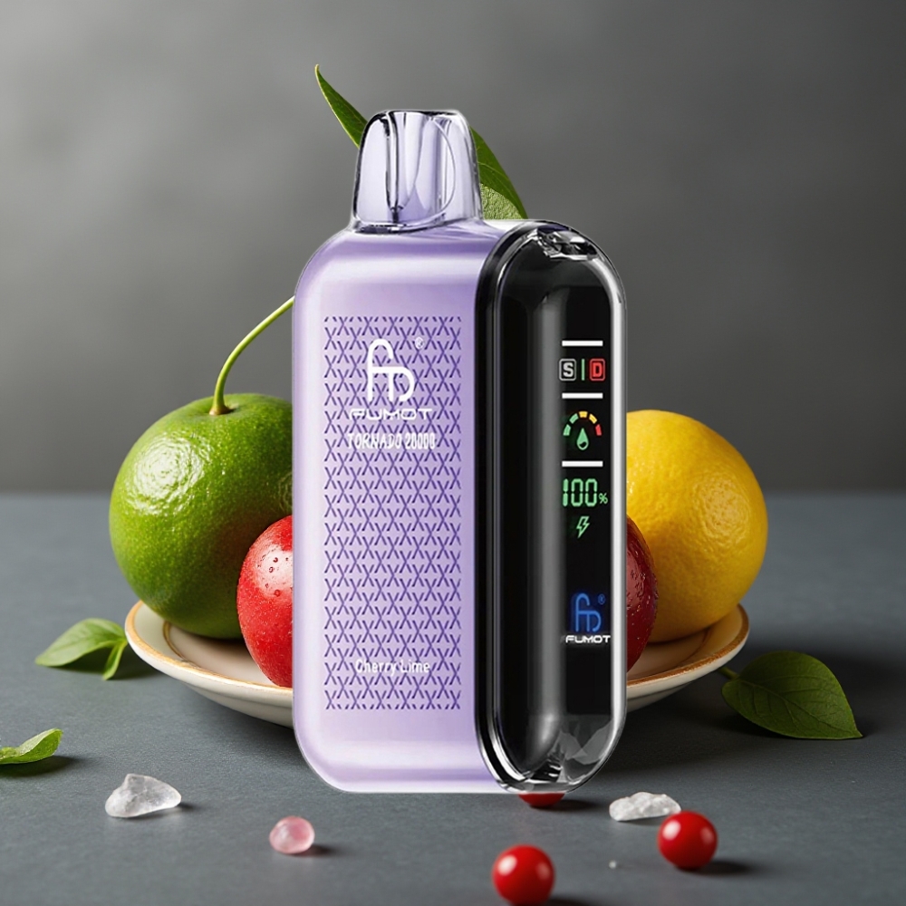 Fumot Tornado 20000 Puffs Enkratna Vape Češnja Limeta z Dual Mesh Coil