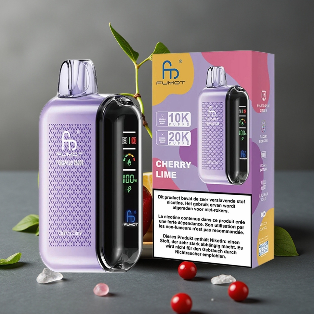 Fumot Tornado 20000 Puffs Enkratna Vape Češnja Limeta z Dual Mesh Coil