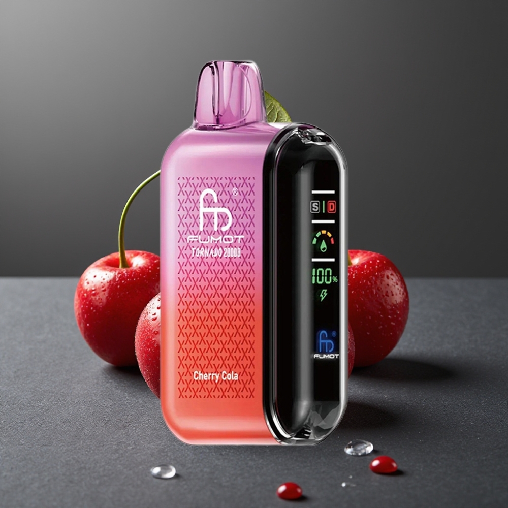 Fumot Tornado 20000 Puffs Enkratna Vape Češnjeva Kola z Dual Mesh Coil in Smart Display