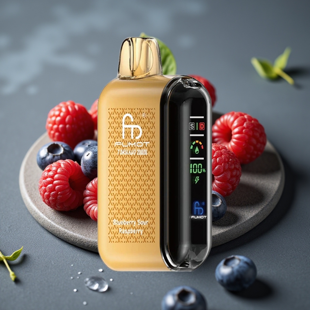 Fumot Tornado 20000 Puffs Enkratni Vape Borovnica Kisla Malina z Dual Mesh Coil