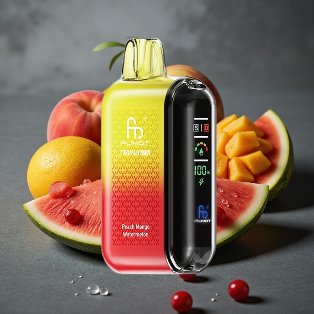 Fumot Tornado 20000 Puffs Enkratni Vape Breskva Mango Lubenica z Dual Mesh Coil in 20ml E-tekočine