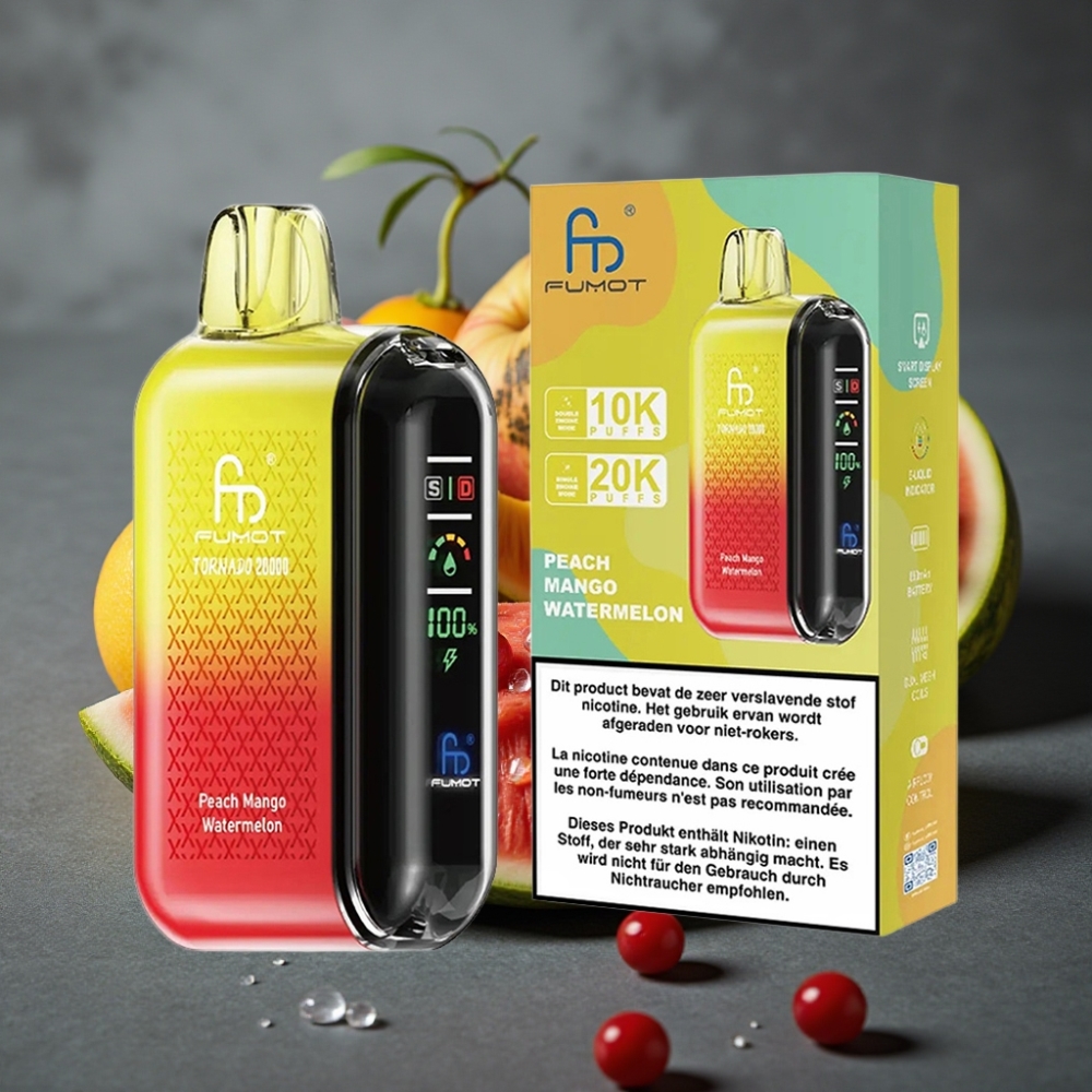Fumot Tornado 20000 Puffs Enkratni Vape Breskva Mango Lubenica z Dual Mesh Coil in 20ml E-tekočine