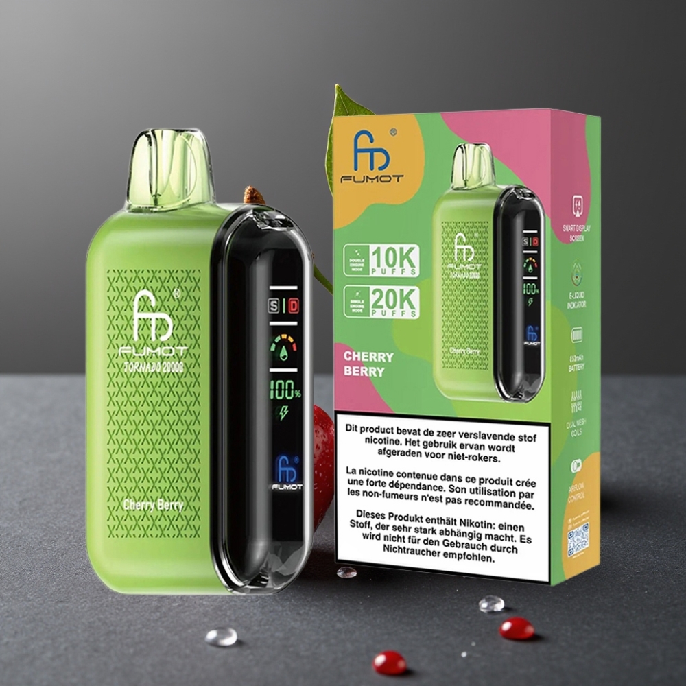 Fumot Tornado 20000 Puffs Enkratni Vape Češnja-Berry z Dual Mesh Coil in Smart Display
