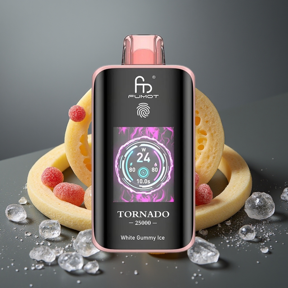 Fumot Tornado 25000 Puffs Beli Gumi Led Dispozabilna Vapa z HD zaslonom in 700mAh baterijo