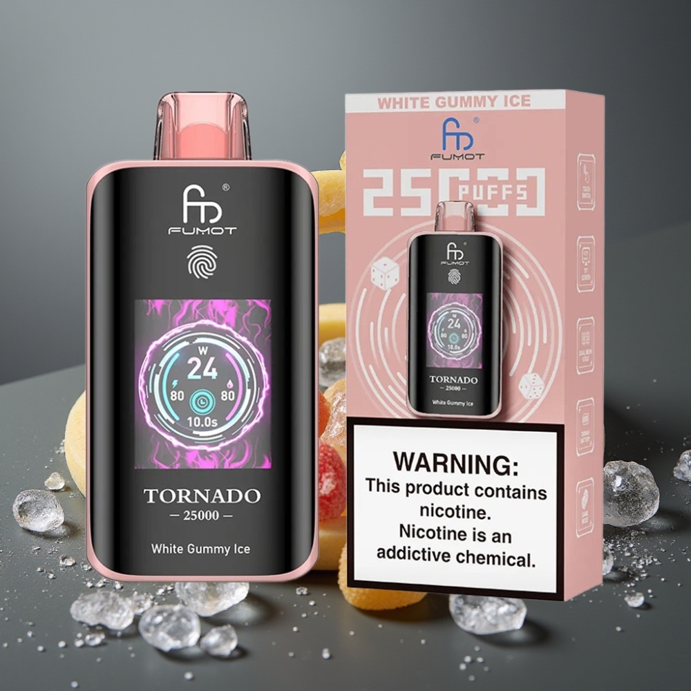 Fumot Tornado 25000 Puffs Beli Gumi Led Dispozabilna Vapa z HD zaslonom in 700mAh baterijo