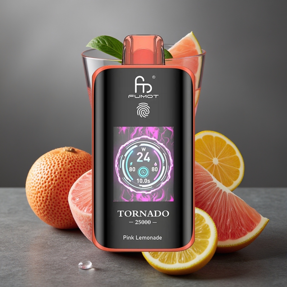 Fumot Tornado 25000 Puffs Dispozabilna Vapa Roza Limonada z HD zaslonom in 700mAh baterijo