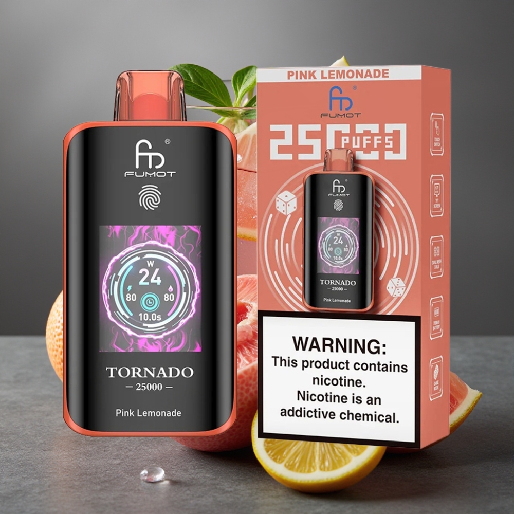 Fumot Tornado 25000 Puffs Dispozabilna Vapa Roza Limonada z HD zaslonom in 700mAh baterijo
