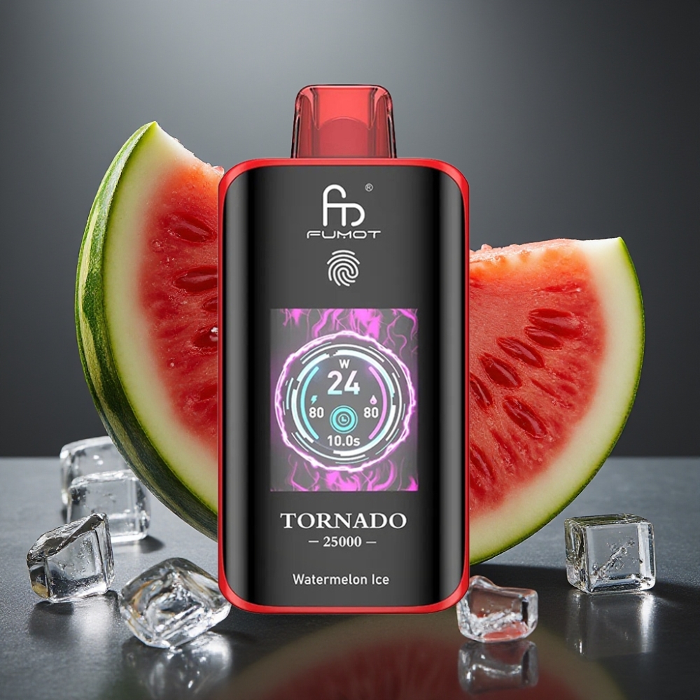 Fumot Tornado 25000 Puffs Enkratna Vapa Lubenika Led z HD zaslonom in 700mAh baterijo