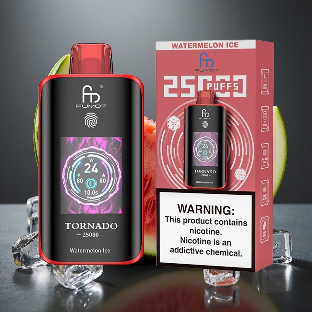 Fumot Tornado 25000 Puffs Enkratna Vapa Lubenika Led z HD zaslonom in 700mAh baterijo