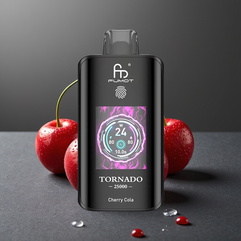 Fumot Tornado 25000 Puffs Enkratna Vapa Češnjeva Kola z HD Zaslonom in 700mAh Baterijo