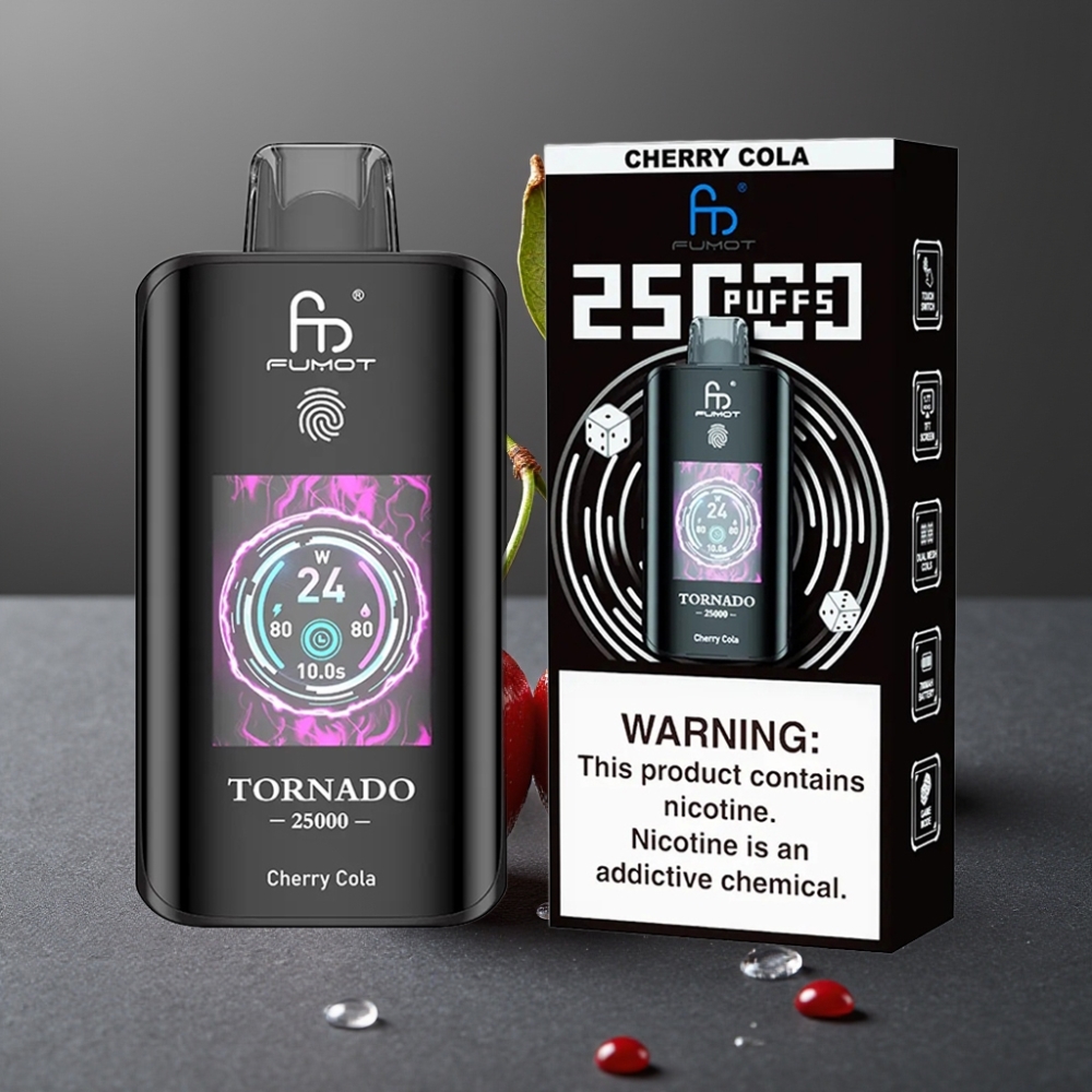 Fumot Tornado 25000 Puffs Enkratna Vapa Češnjeva Kola z HD Zaslonom in 700mAh Baterijo