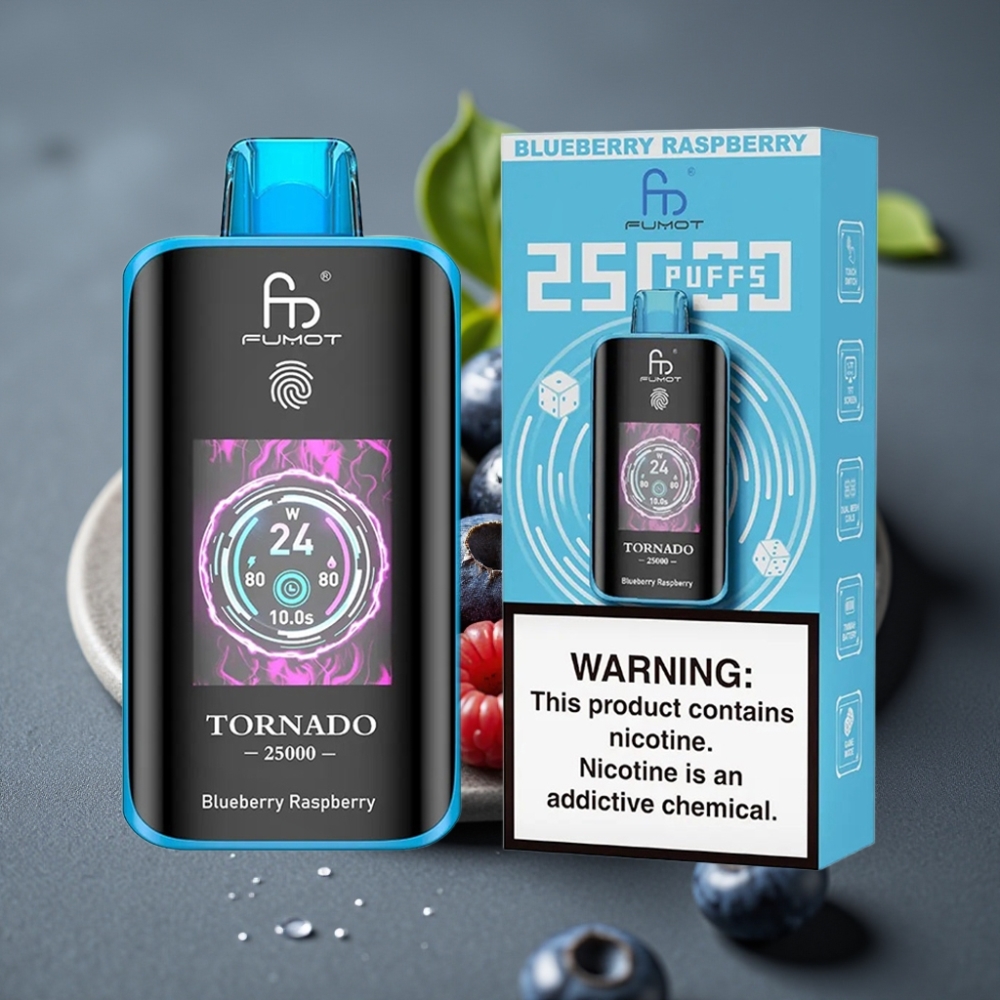 Fumot Tornado 25000 Puffs Enkratna Vape Borovnica Malina z HD zaslonom in 700mAh baterijo