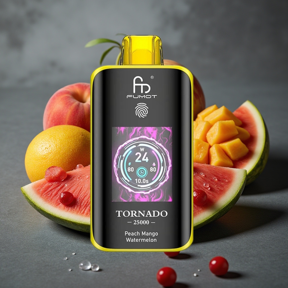 Fumot Tornado 25000 Puffs Enkratna Vape Breskva Mango Lubenica z HD zaslonom in 700mAh baterijo
