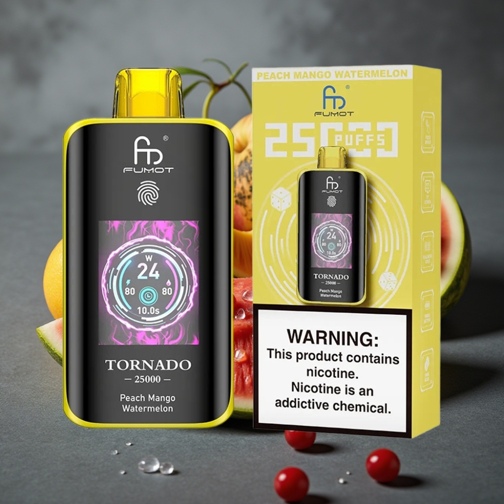 Fumot Tornado 25000 Puffs Enkratna Vape Breskva Mango Lubenica z HD zaslonom in 700mAh baterijo