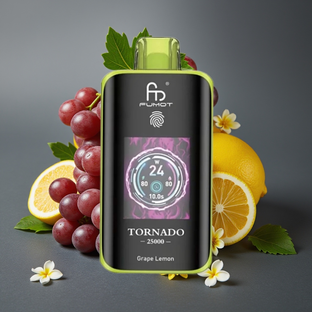 Fumot Tornado 25000 Puffs Enkratna Vape Grozdje Limona z HD zaslonom in 700mAh baterijo