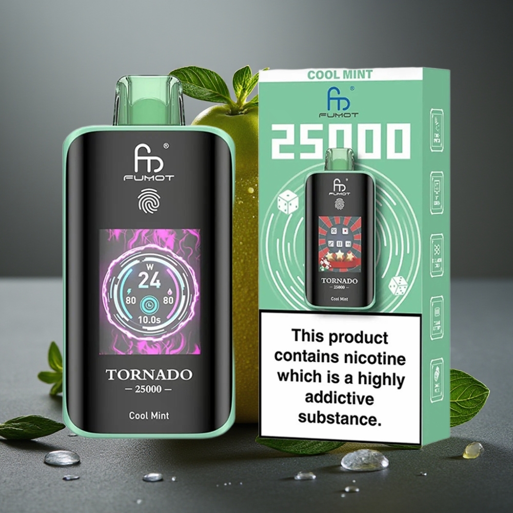 Fumot Tornado 25000 Puffs Enkratna Vape Hladna Meta z HD zaslonom in 700mAh baterijo