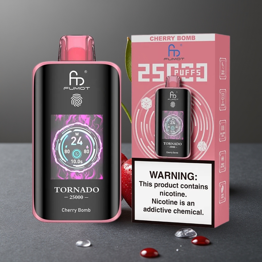 Fumot Tornado 25000 Puffs Enkratna Vape Češnjevi Bombi z HD zaslonom in 700mAh baterijo