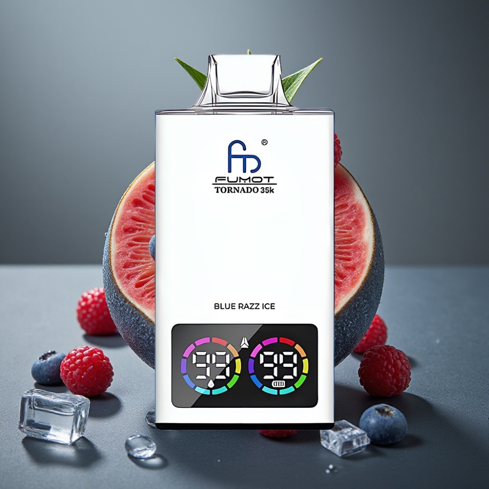 Fumot Tornado 35000 Enkratna Vape Modra Malina Led Dual Mesh Coil 15ml E-juice