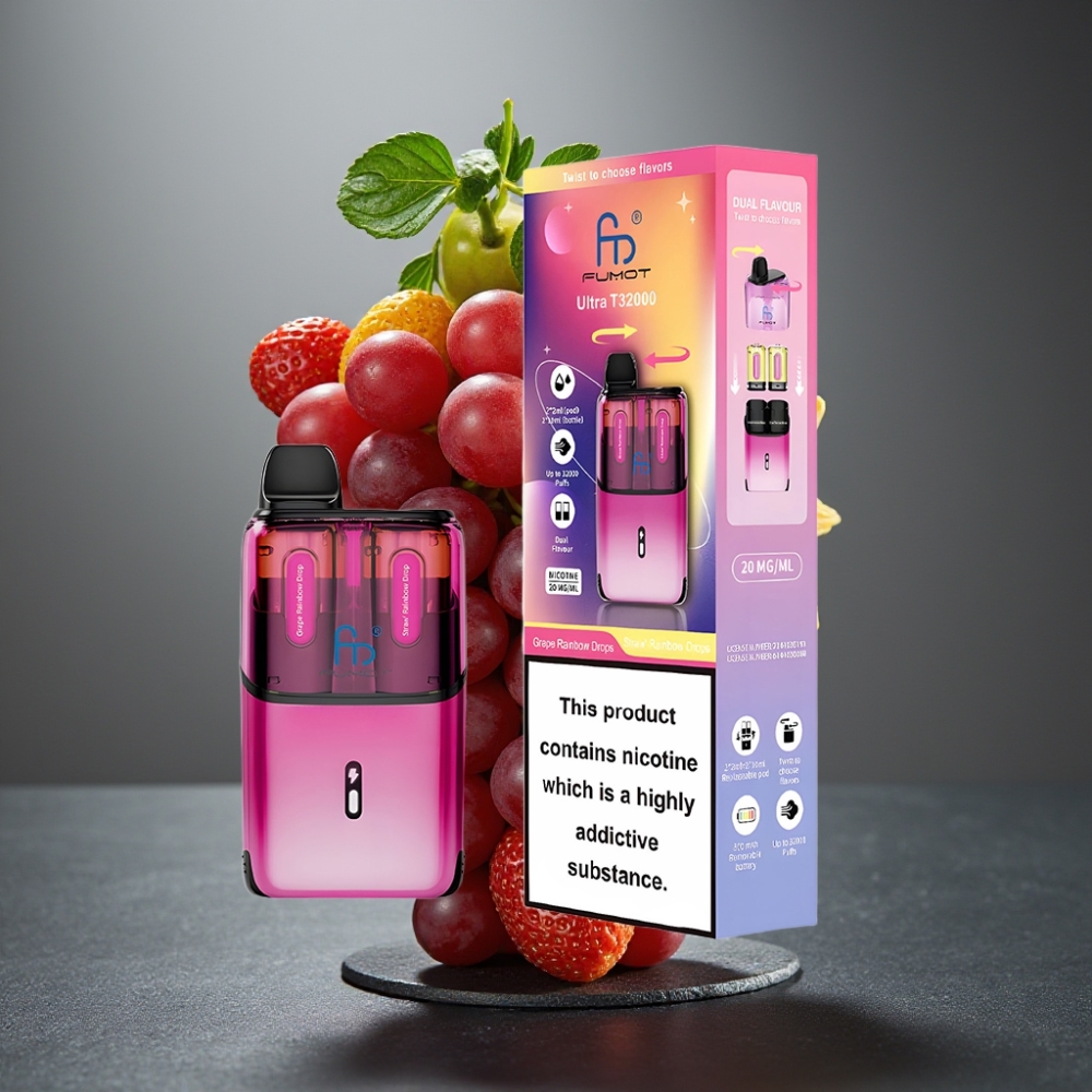 Fumot Ultra T32000 Enkratna Vape Grozdje Mavrične Kapljice - Jagoda Mavrične Kapljice, 800mAh, 24ml