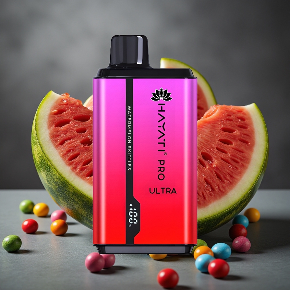 Hayati Pro Ultra 15000 Puffs Enkratna E-cigareta Lubenica Skittles in 49 Okusov